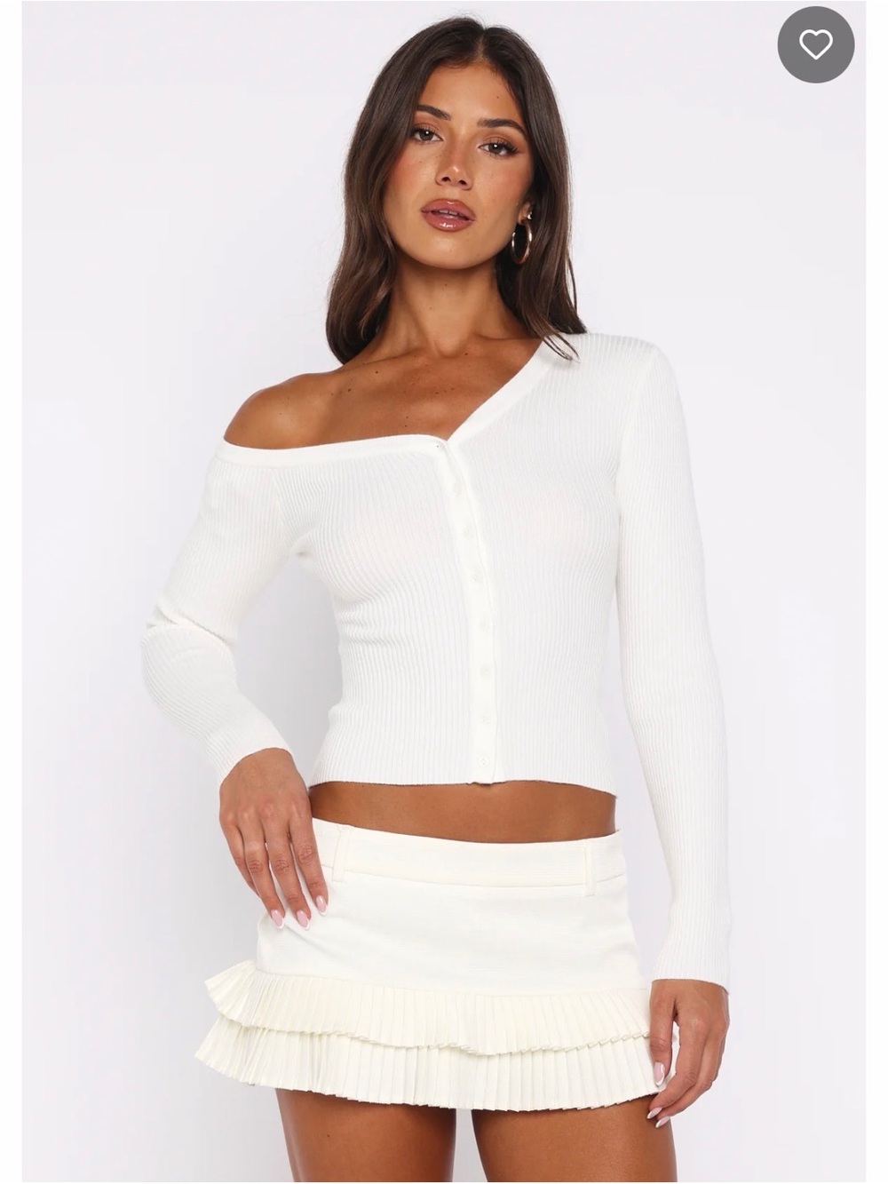 White fox Double Dates Long Sleeve Knit Top White